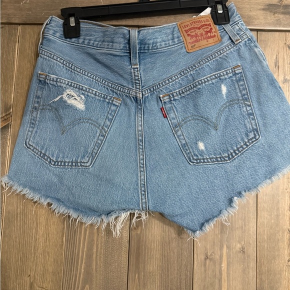 Levi's Light Blue Distressed Jean Shorts - Picture 2 of 3